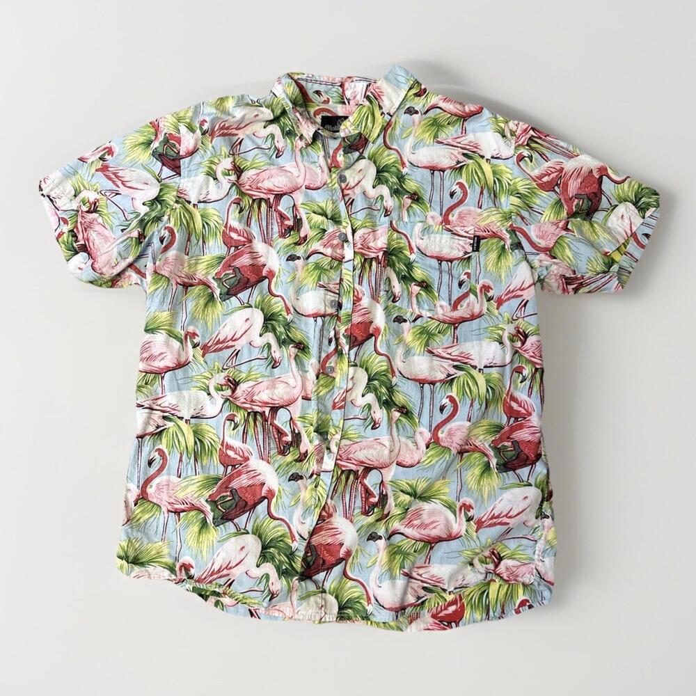 Molokai Surf Co Pink Flamingo SHORT‎ SLEEVE BUTTON UP SHIRT Large XL
